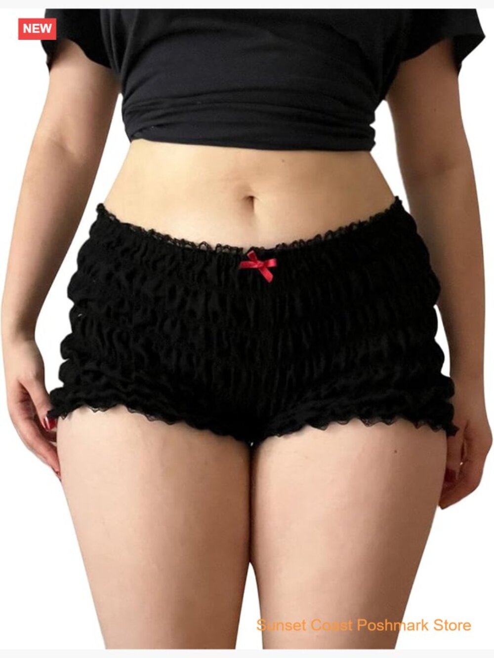 Ruffle Micro Shorts Y2k Lace Trim Bow Low-Rise Casual Cute Lolita